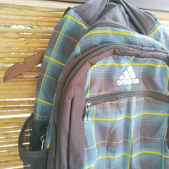 Adidas Black Green Plaid Large Backpack - Picture 2 of 11